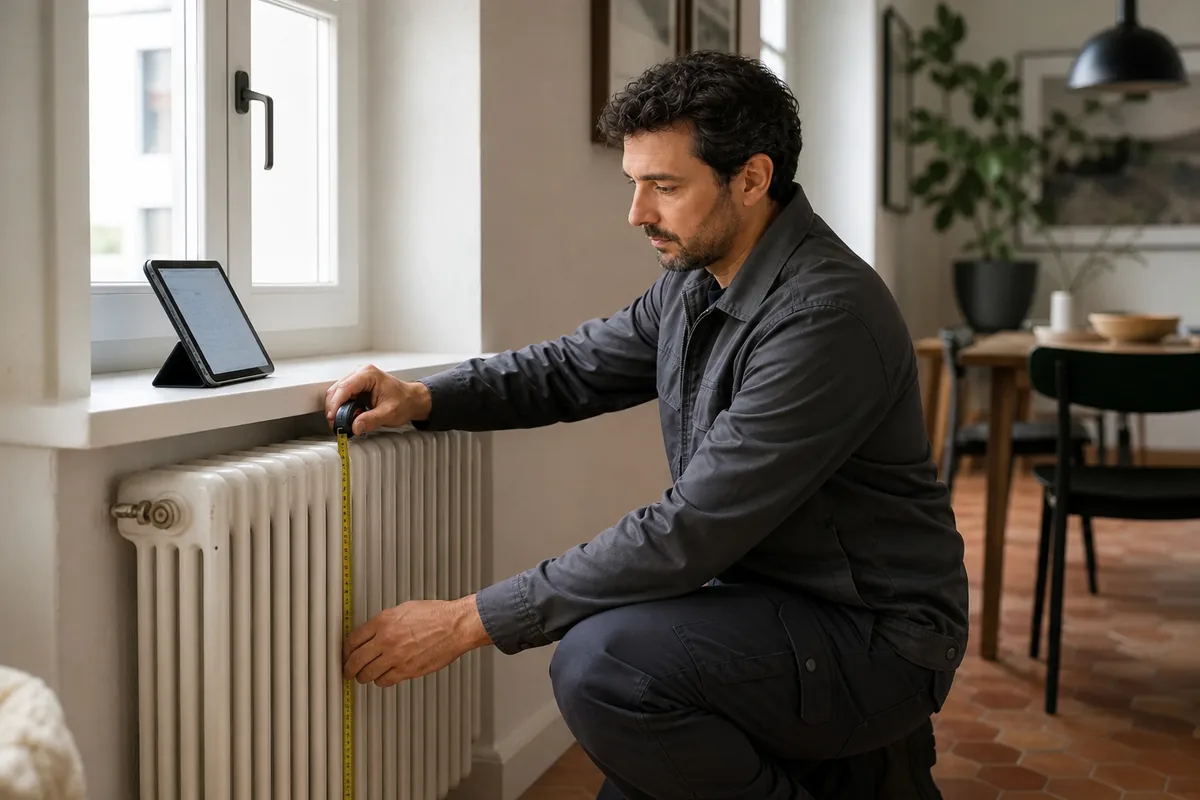 Il tecnico misura un termosifone per capire di cosa ha bisogno la casa